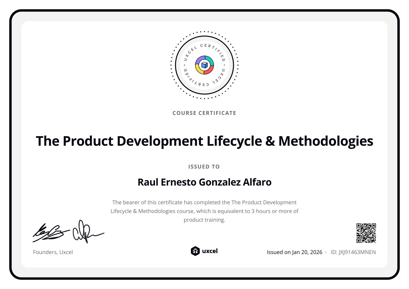 Raul Ernesto Gonzalez Alfaro's certificate